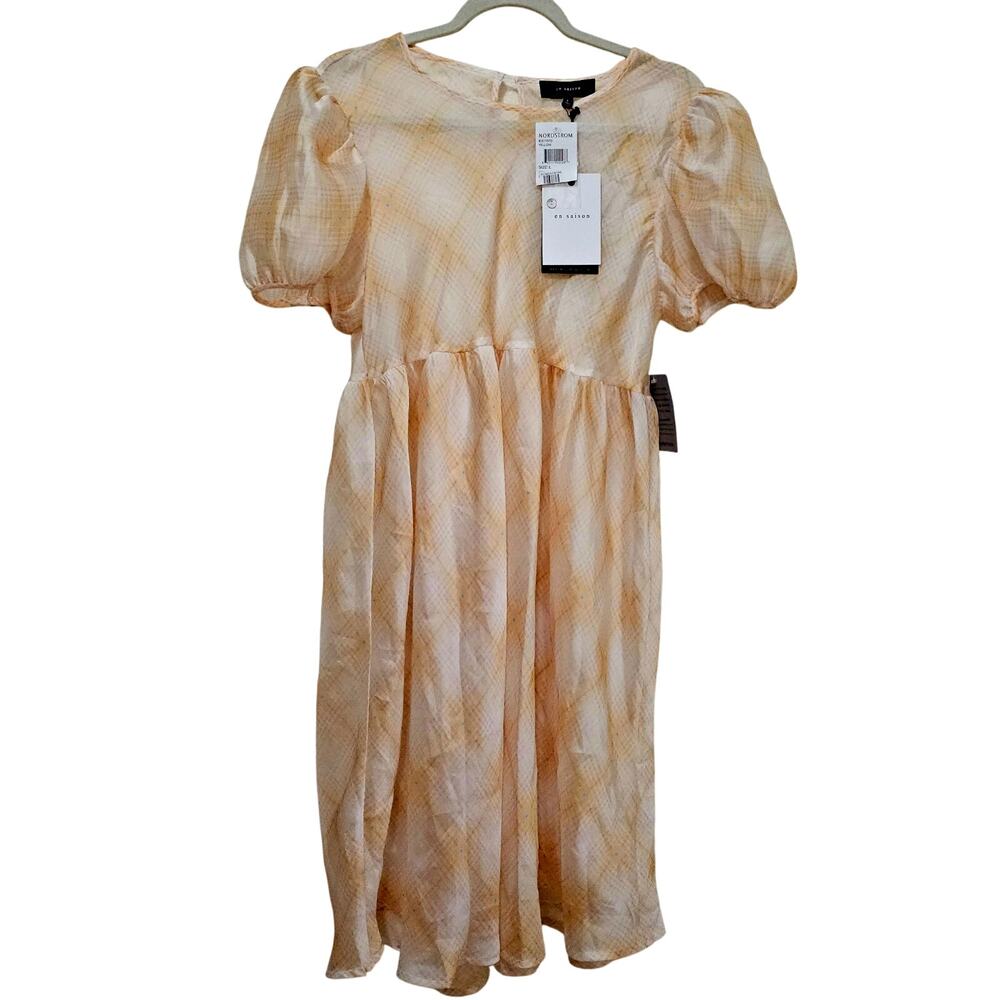 EN SAISON NWT SzL SheerLight GeometricPattern designs knee length dress Designer